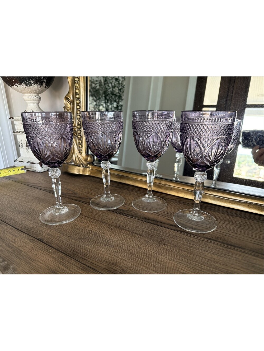 Cristal D’Arques Durand Amethyst Cut Glass Wine Goblets Purple - Set of 4
